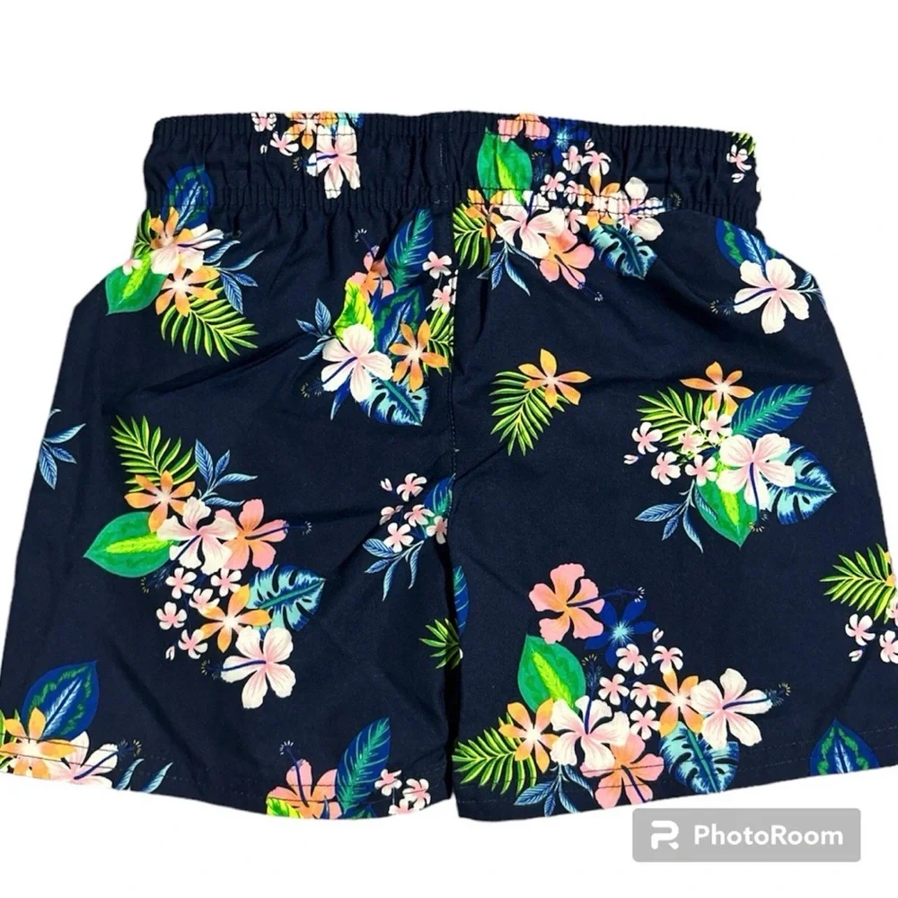Cat & Jack Boys Floral Swim Trunks Navy Blue Tropical Hawaiian Board Shorts 3T